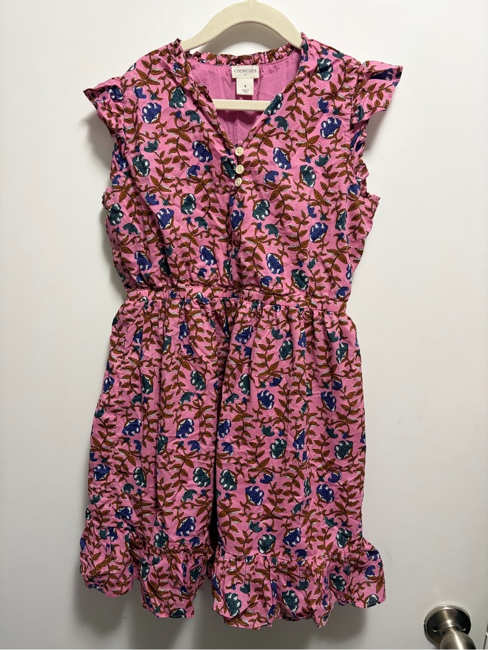 Crewcuts J Crew Girls Floral Print Dress Mauve Pink Flowers Cap Sleeve Size 8